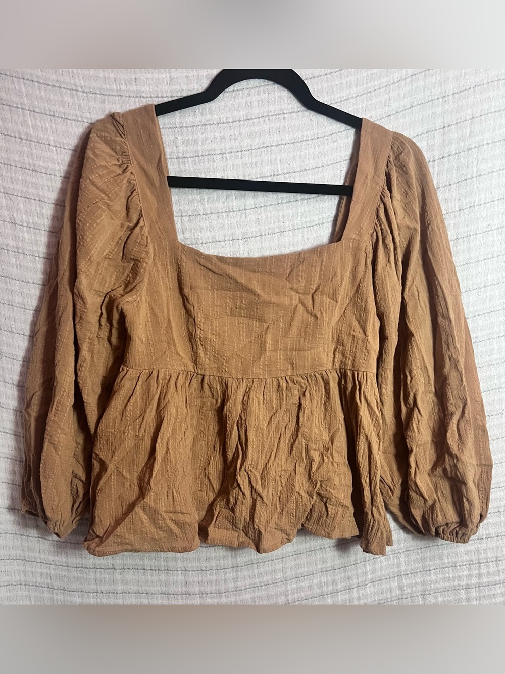 Newbury Kustom Square Neck Peplum Top in Camel Brown
